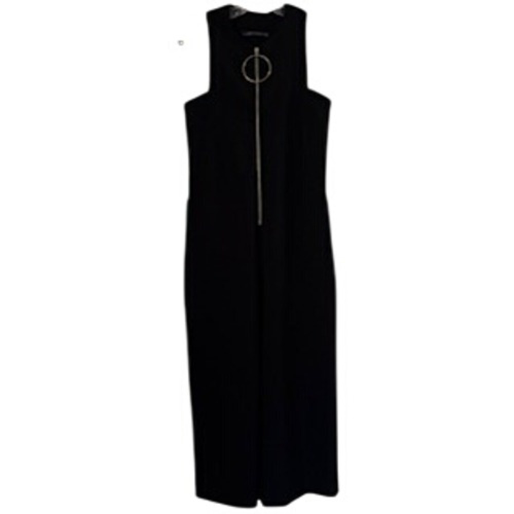 ZARA WOMAN Black Sleeveless Maxi Jumpsuit Wide Leg Zipper Ring Detail‎ XS